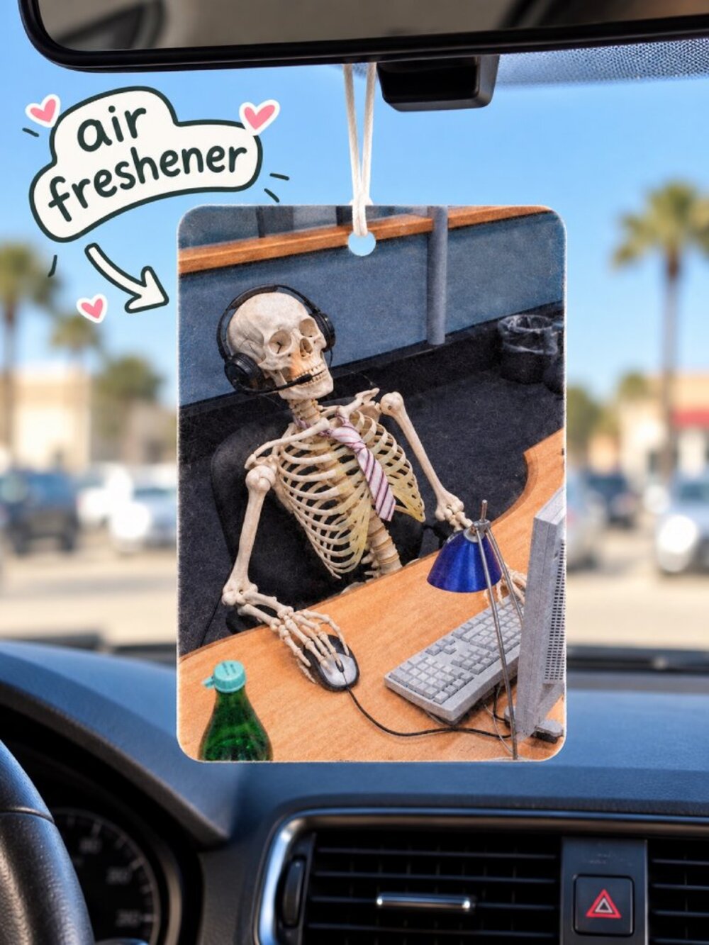 Skeleton Customer Service Funny Meme Car Air Freshener – Hanging Car Accessory